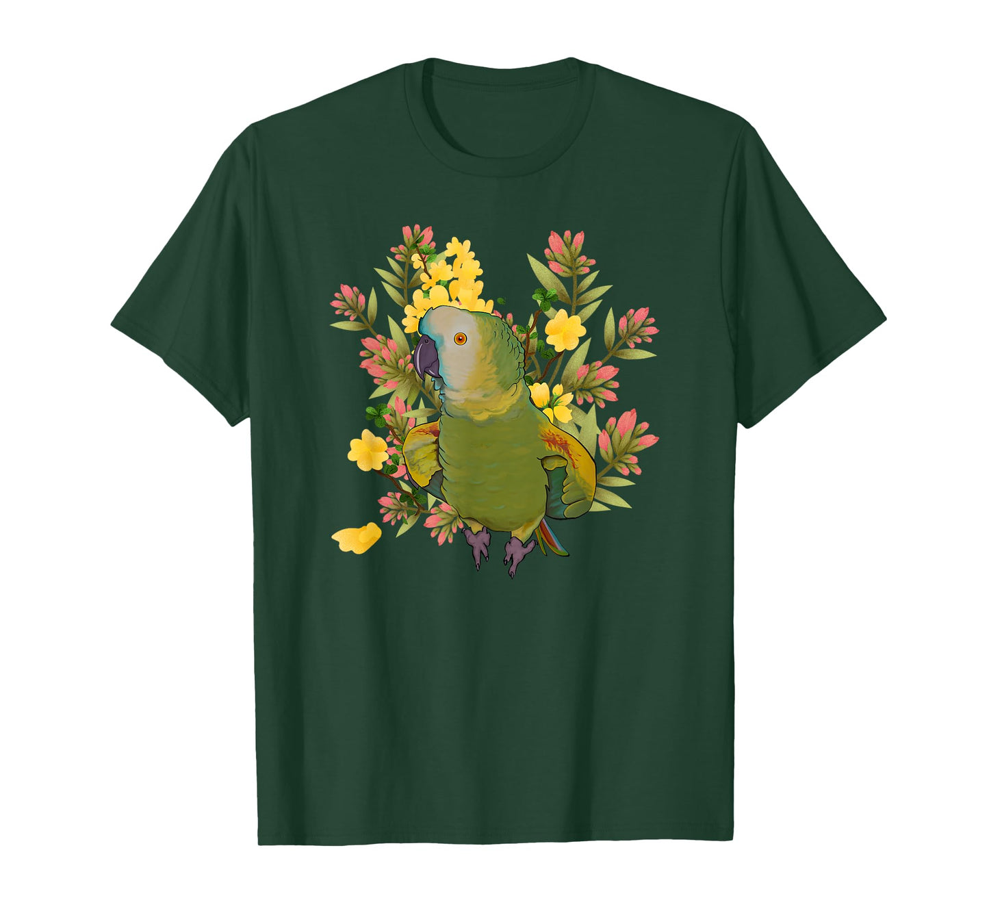 Colorful Floral Playful Blue Fronted Amazon Parrot Lovers T-Shirt