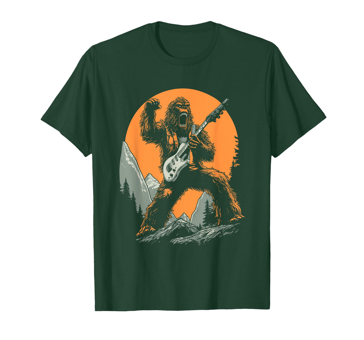 Bigfoot Playing Electric Guitar Funny Sasquatch Rocker T-Shirt