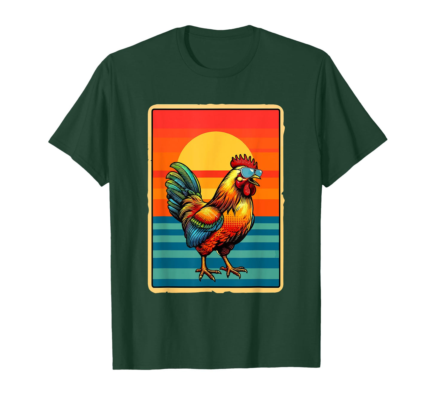 Vintage Sunset Retro Chicken Sunglasses Costume Farmer Lover T-Shirt