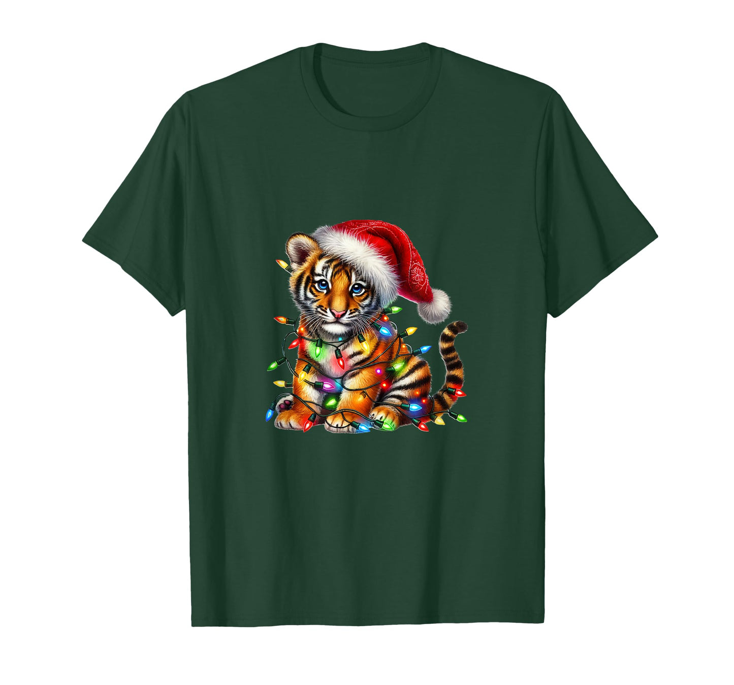 Cute Tiger Christmas Lights Festive Holiday T-Shirt
