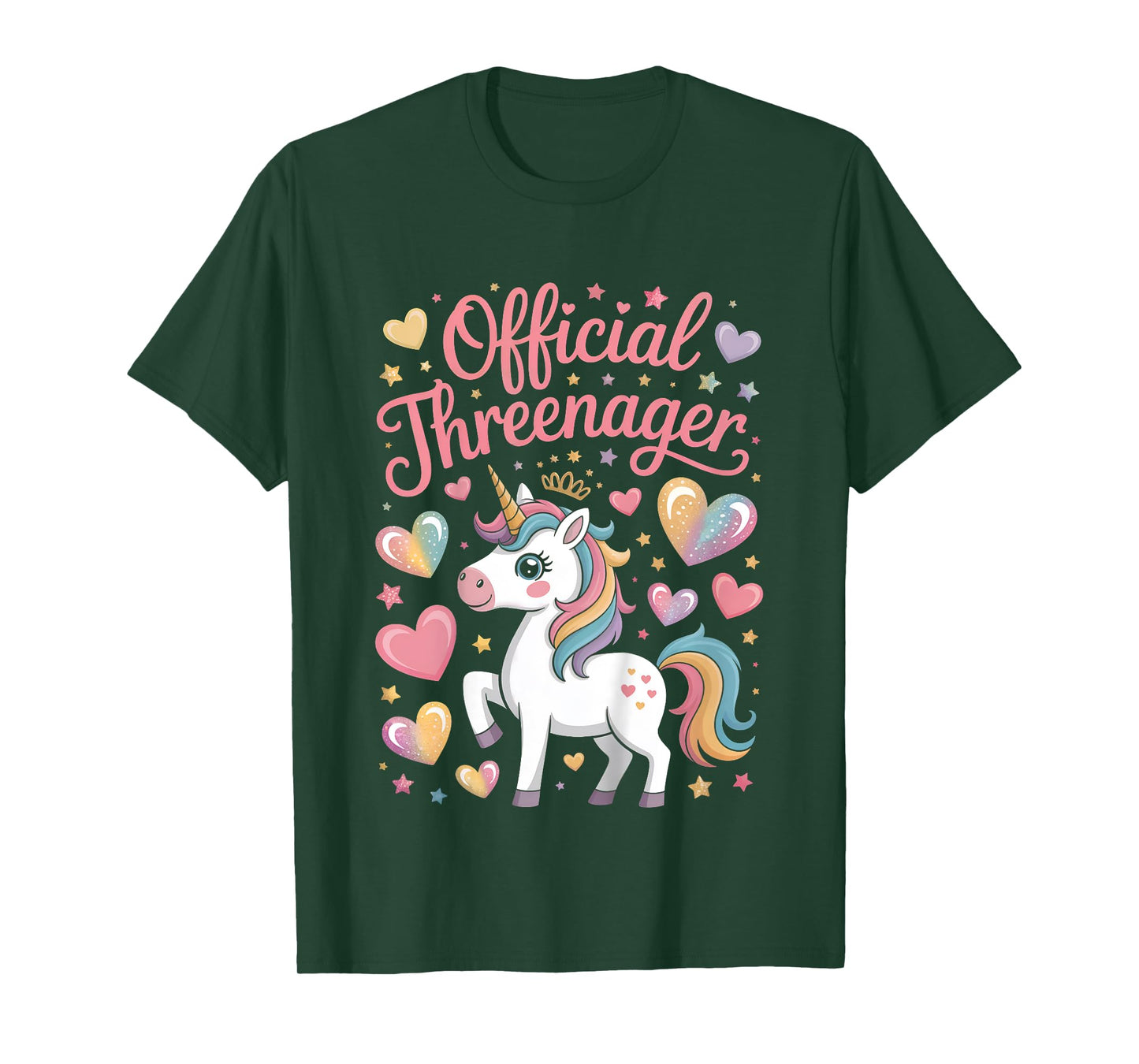 Birthday Girl Three Years Old Unicorn Cute Threenager T-Shirt