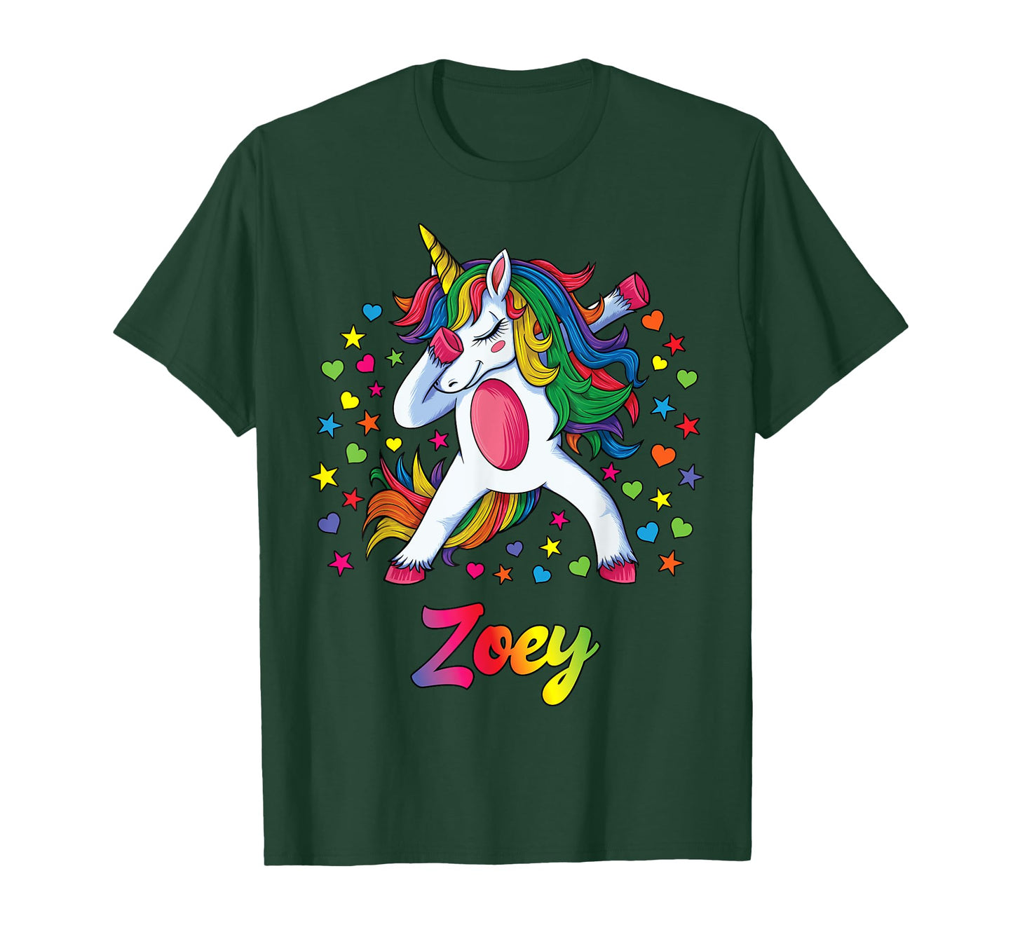 Zoey Dabbing Unicorn Rainbow Personalized Name Custom T-Shirt