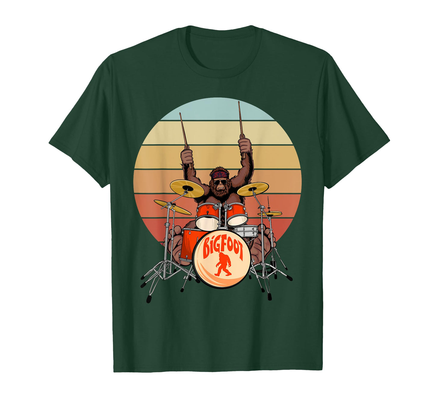 Retro Vintage Bigfoot Drummer Funny Sasquatch Playing Drums T-Shirt