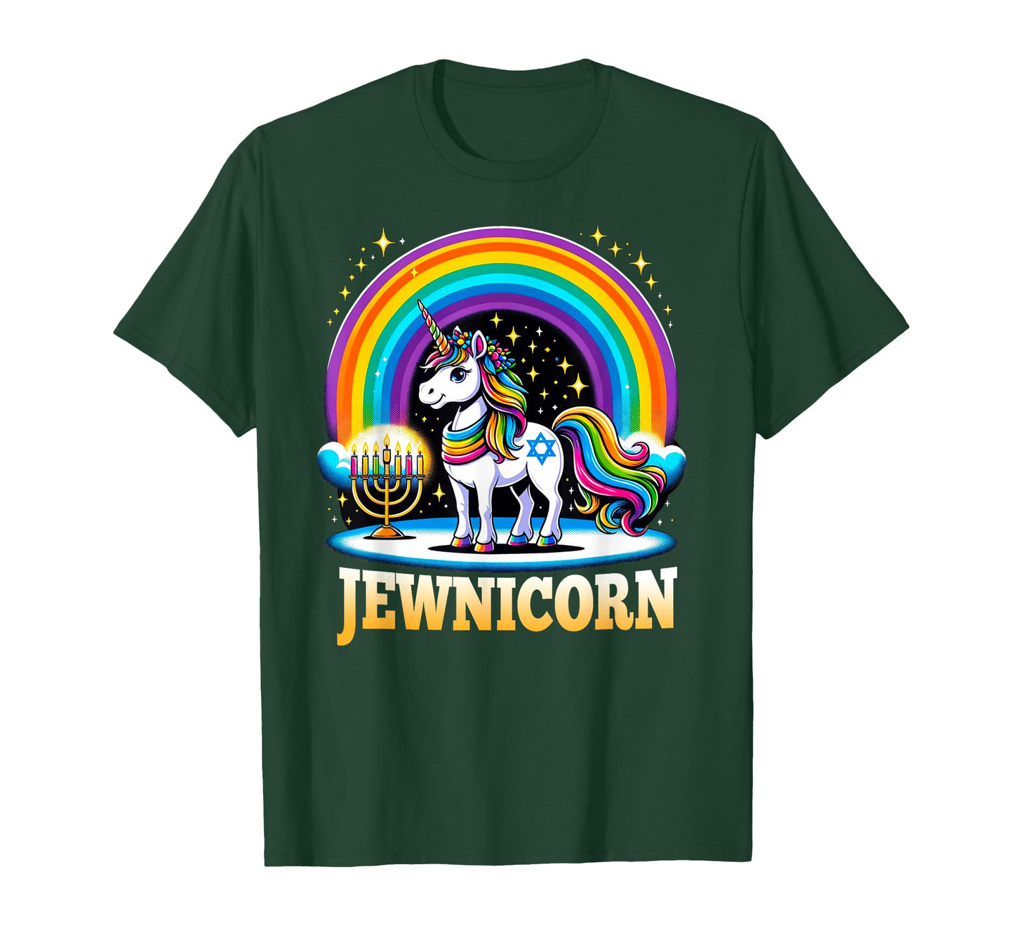 Jewnicorn Jewish Pride Unicorn Menorah Rainbow T-Shirt