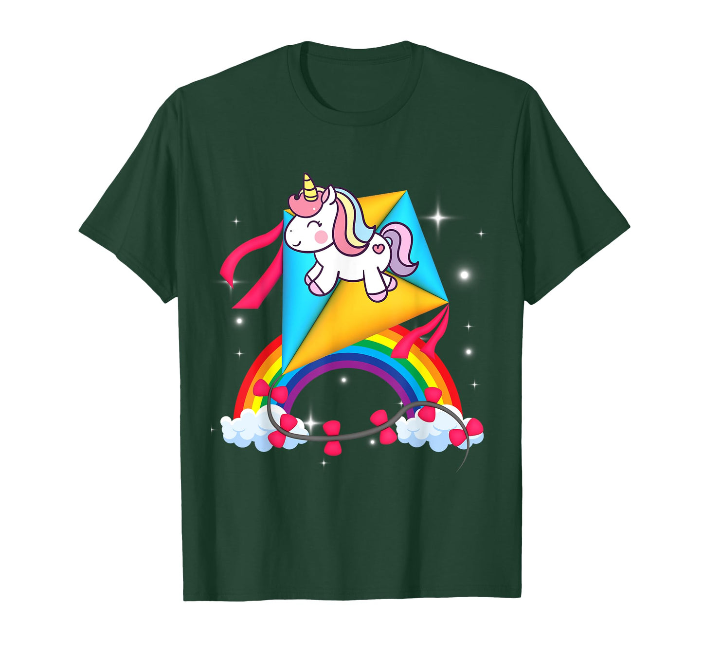Unicorn Riding Kite Women Men Kids Teens Boys Girls Rainbow T-Shirt