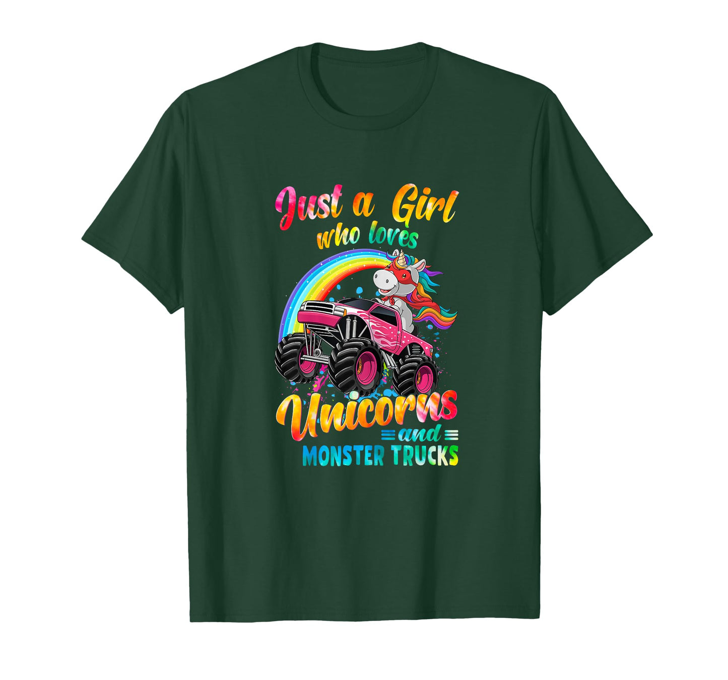 Just A Girl Who Loves Unicorns And Monster Trucks Girls Kid T-Shirt