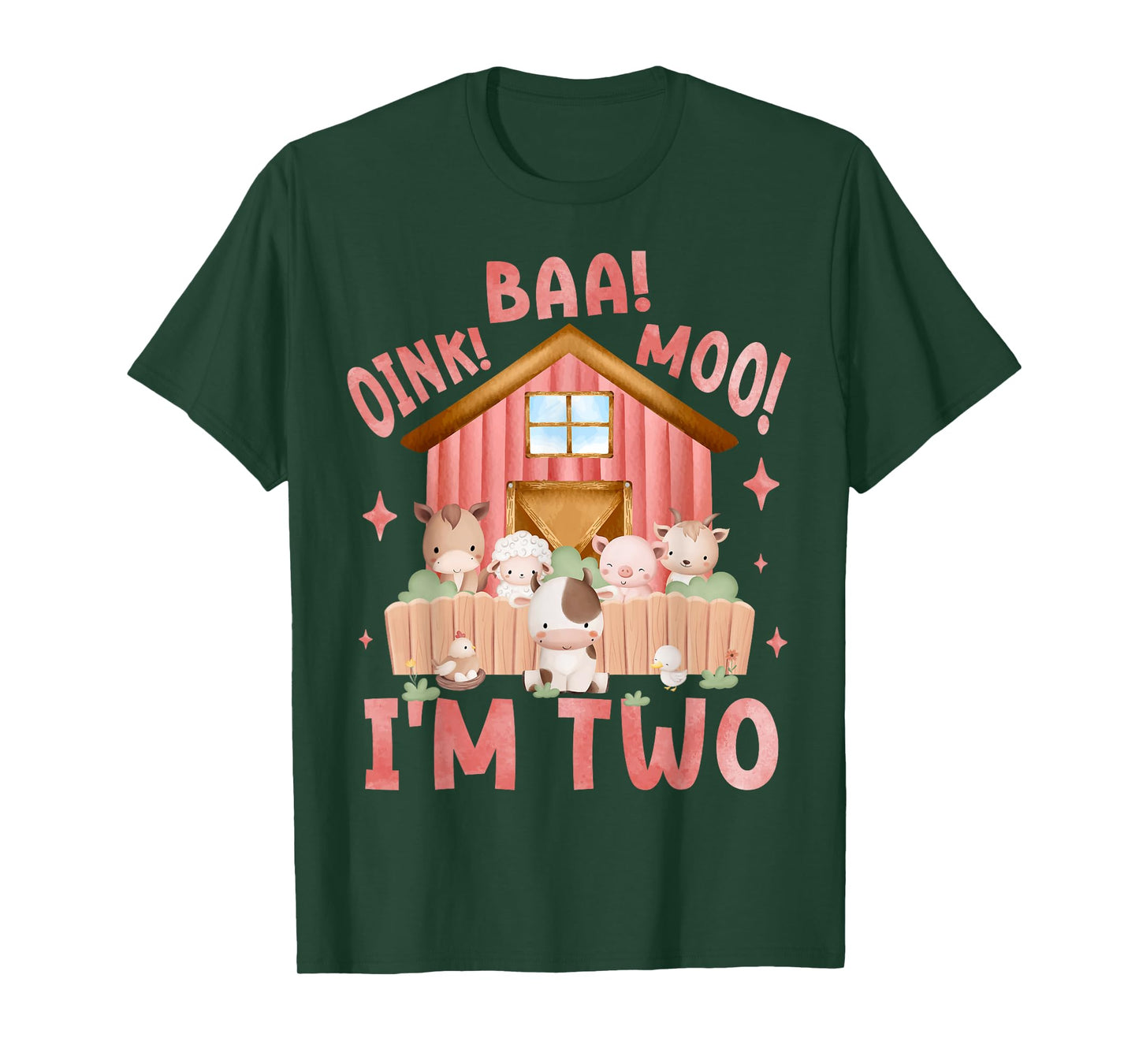 Oink Baa Moo I'm 2 Farm Theme Birthday 2 Yrs Old Girl T-Shirt