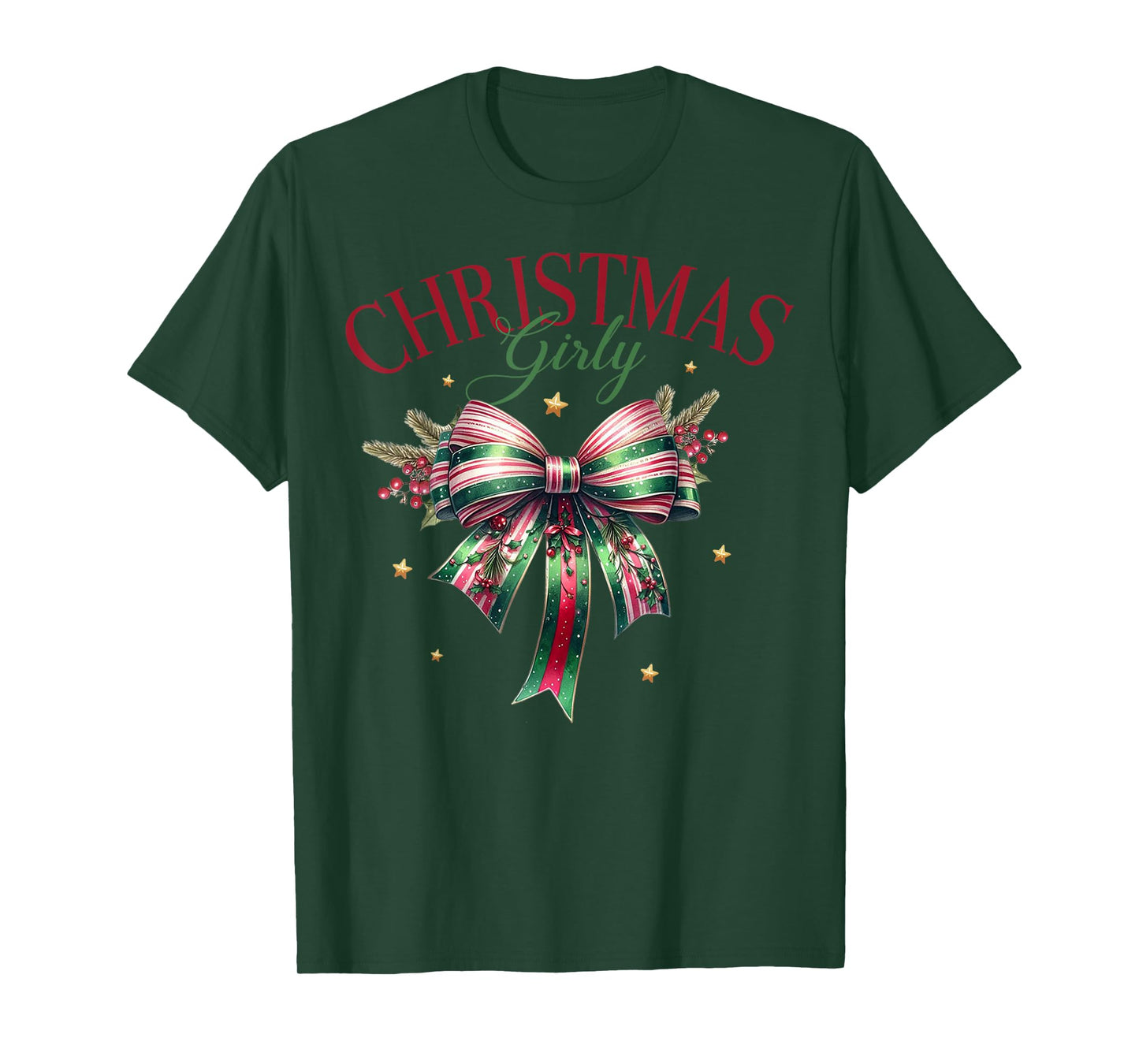Christmas Girly Family Santa Christmas Bow for Women Girls T-Shirt