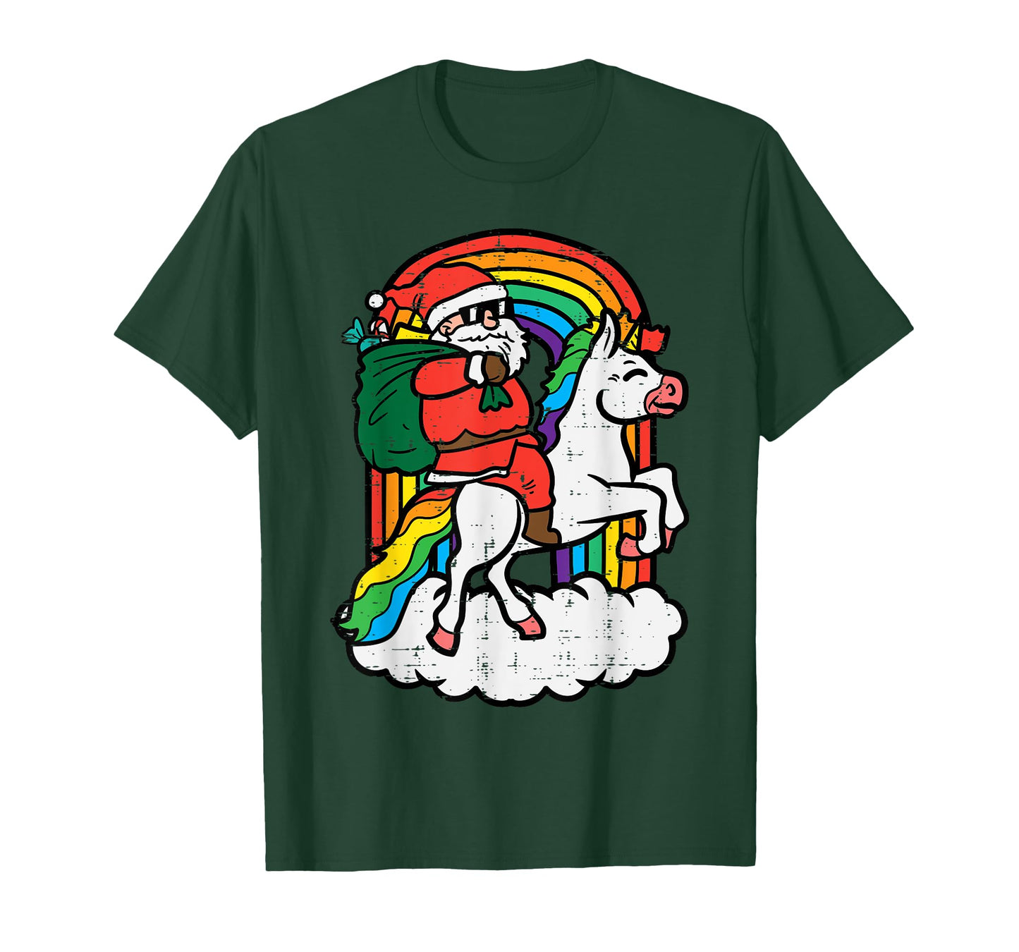 Santa On Unicorn Rainbow Christmas Xmas Toddler Girls Kids T-Shirt