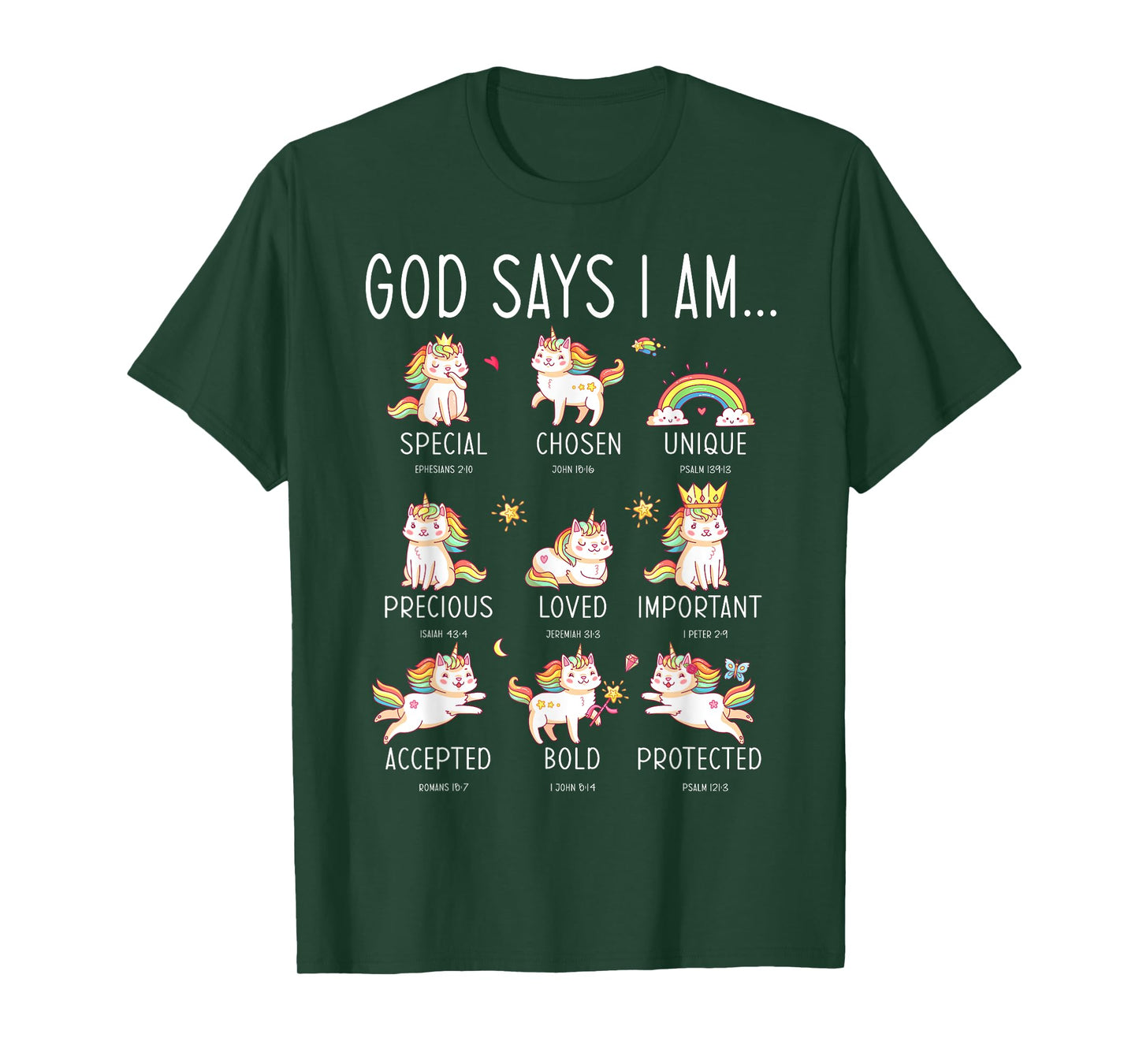 God says I Am Christian Jesus Bible Verse Unicorn girls T-Shirt
