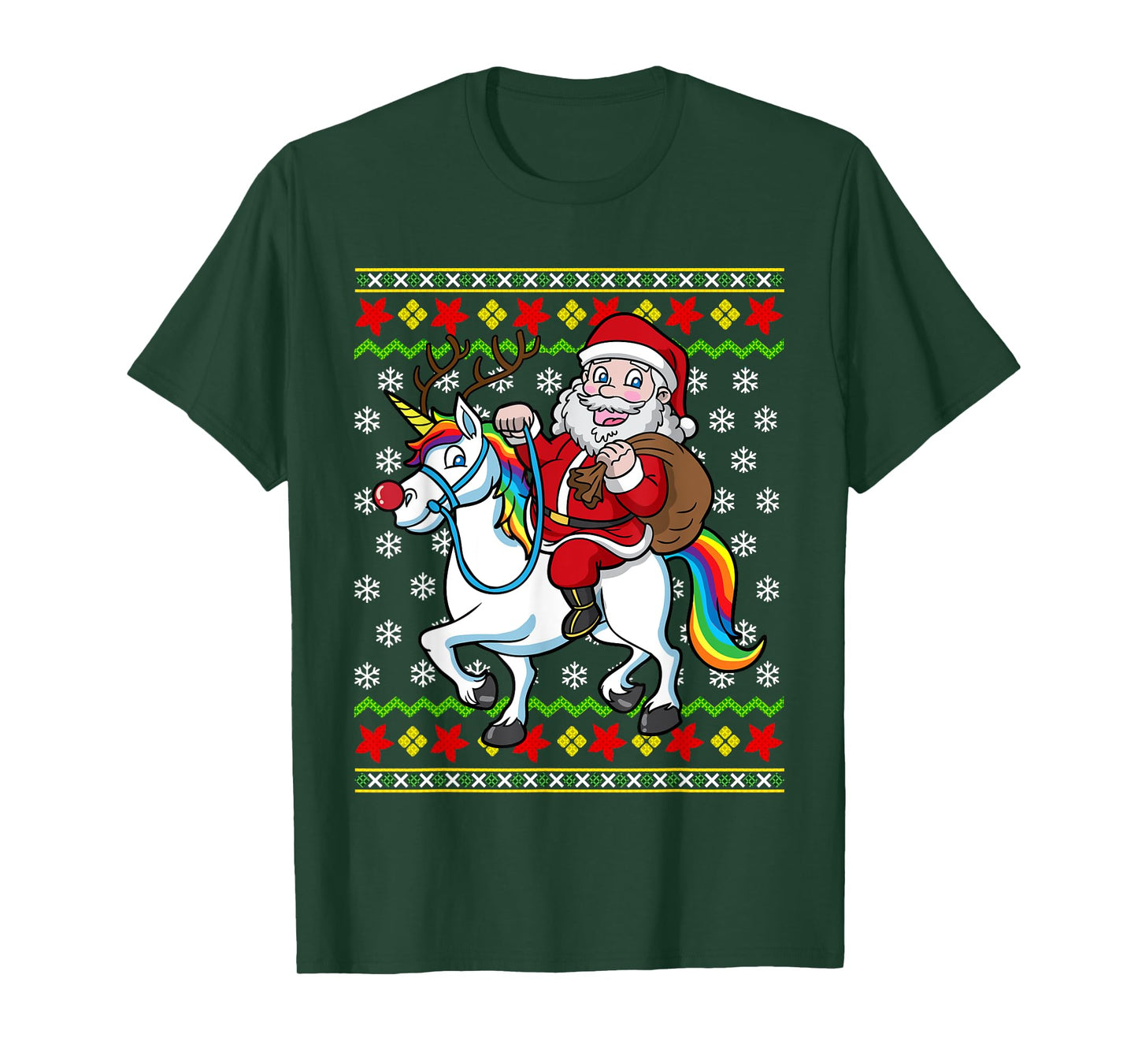 Santa Claus On Unicorn Ugly Christmas Holiday Kids Girls T-Shirt
