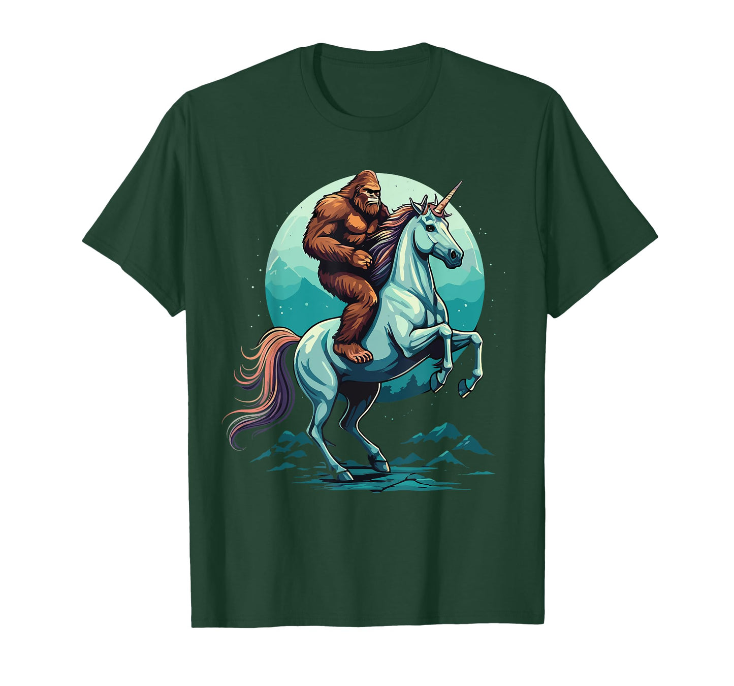 Bigfoot Riding Unicorn Funny Mythical Sasquatch Fantasy T-Shirt
