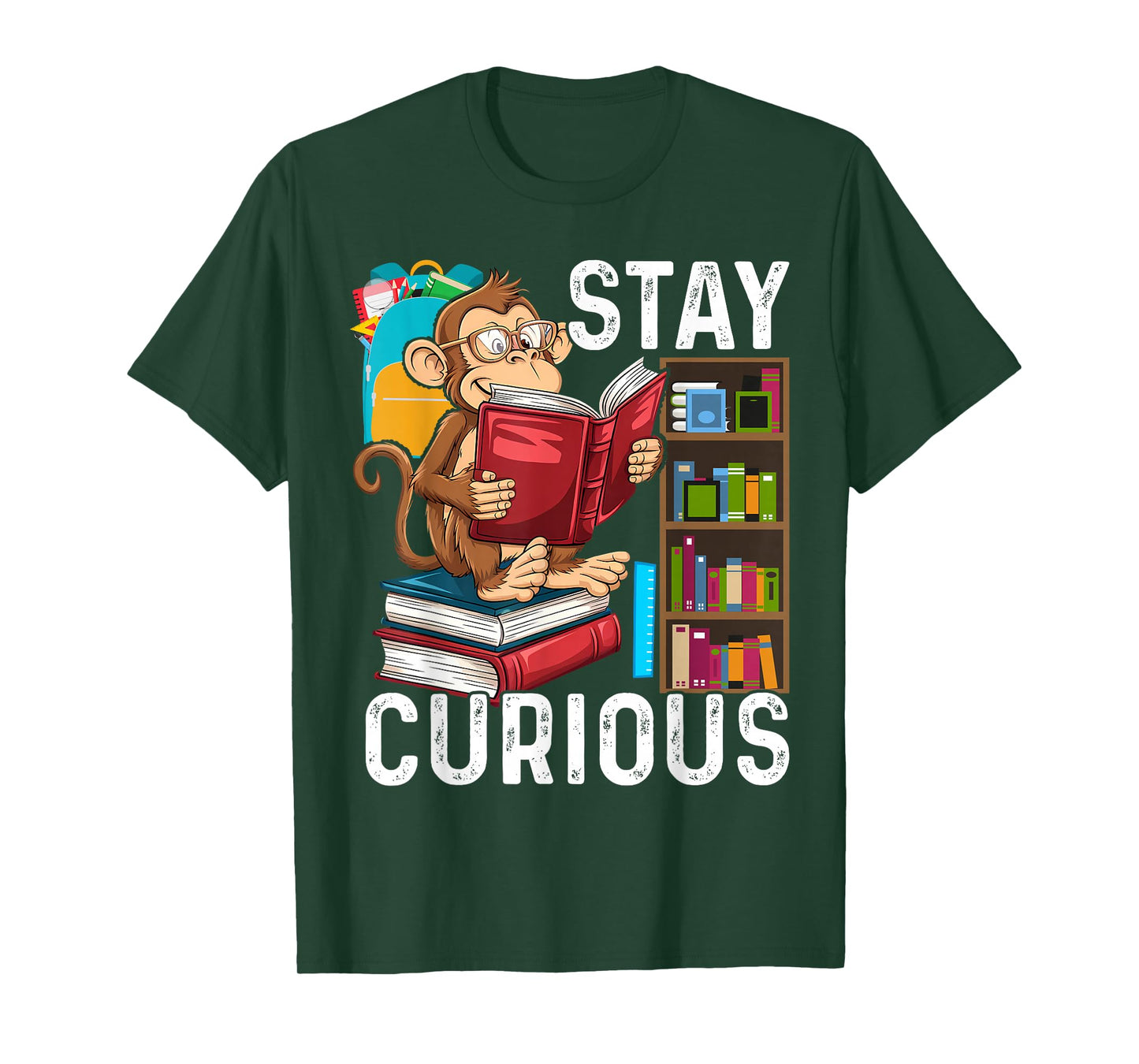 Stay Curious Monkey Reading Funny Book Lover Bookworm T-Shirt