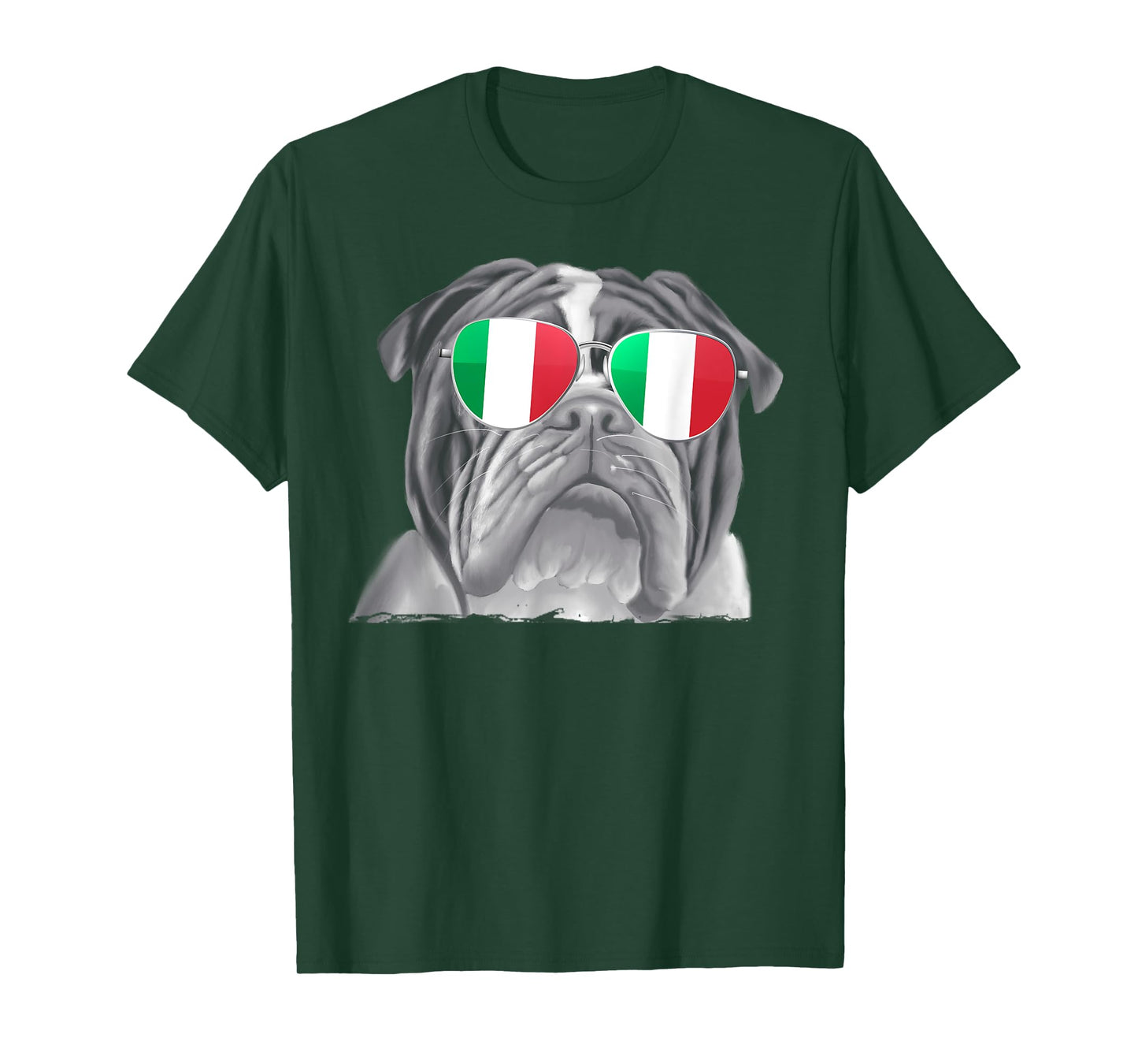 Bulldog Dog Italy Flag Sunglasses T-Shirt