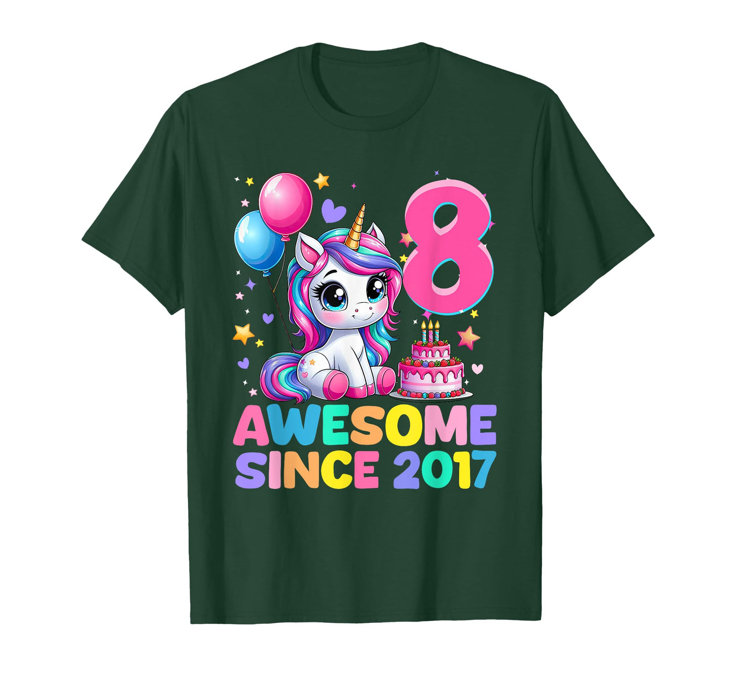 Unicorn 8th Birthday Gifts 8 Year Old Unicorn Girls Teens T-Shirt