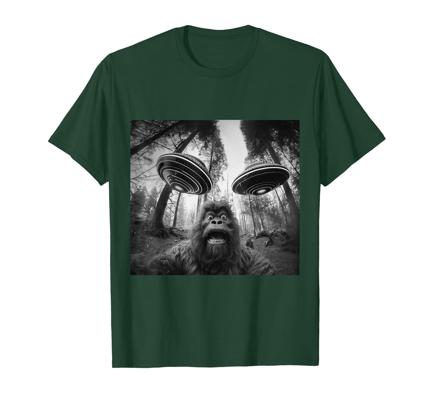 funny bigfoot Sasquatch Alien UFO for men women graphic fun T-Shirt