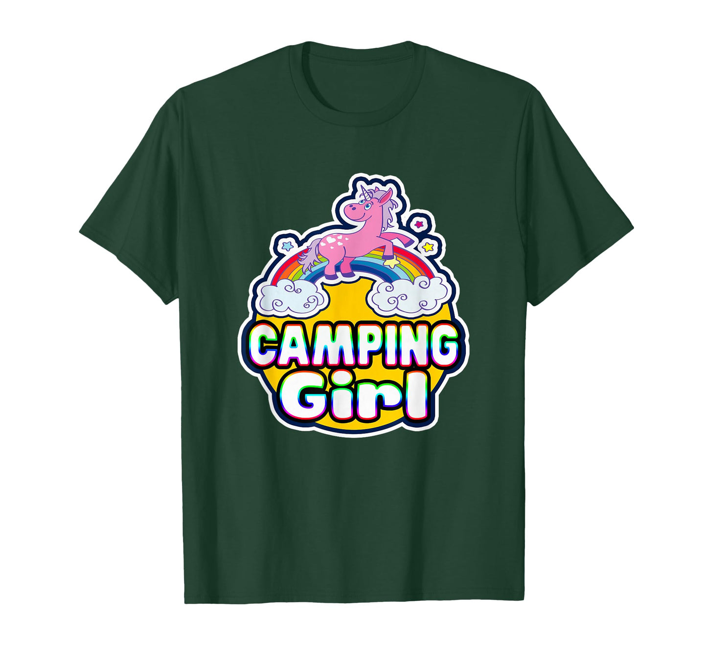 Camping Girl Cute Rainbow Unicorn Party Camper T-Shirt T-Shirt