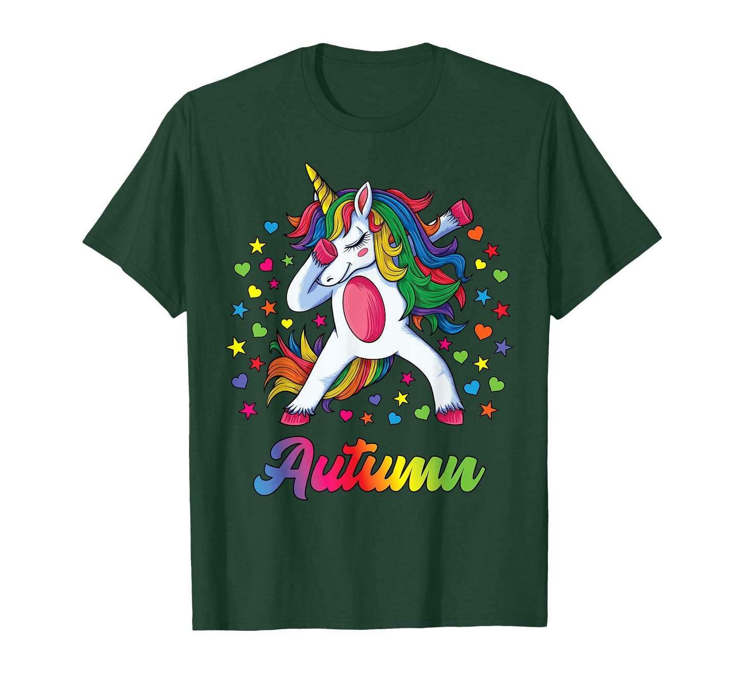 Autumn Dabbing Unicorn Rainbow Personalized Name Custom T-Shirt