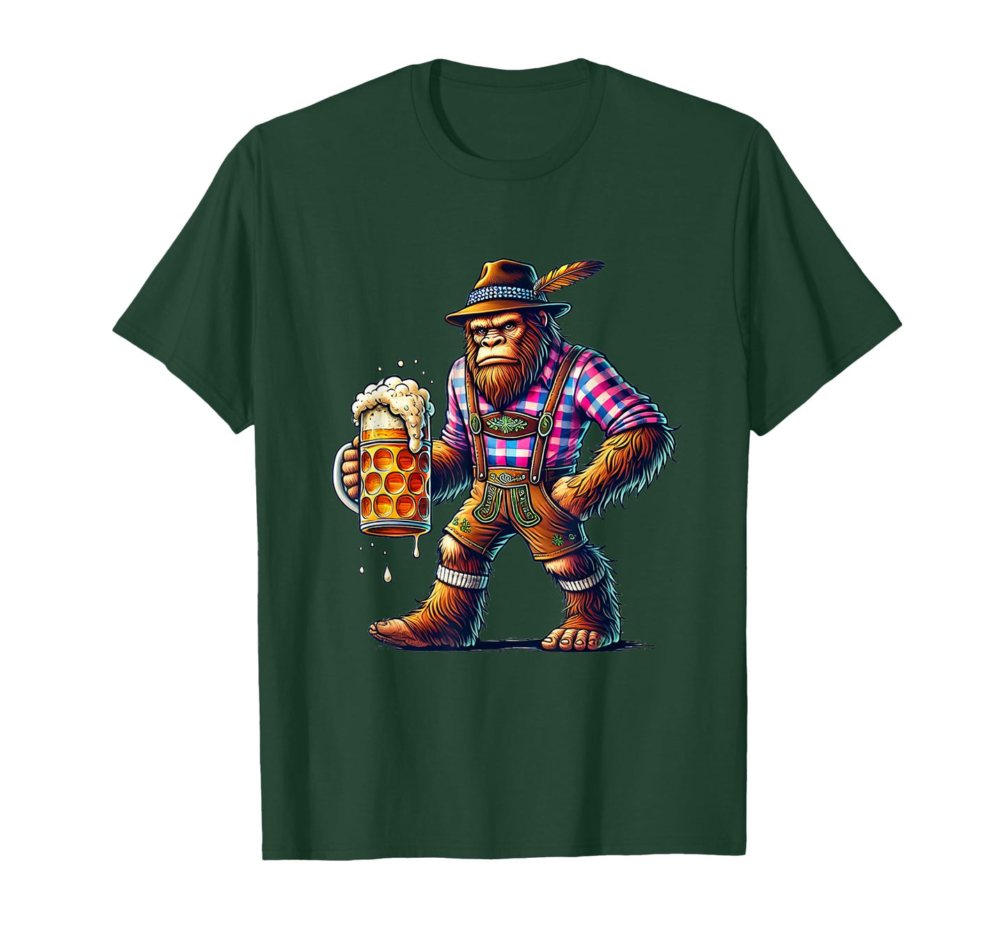 German Bigfoot Sasquatch Lederhose Funny Oktoberfest 2025 T-Shirt