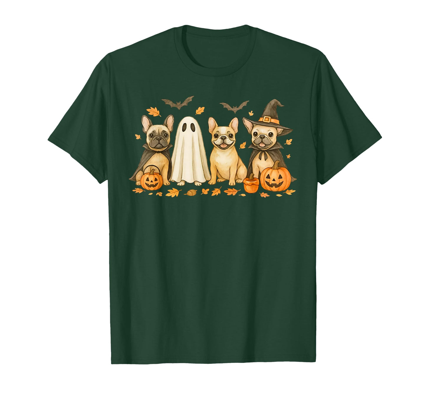 French Bulldog Ghost Witch Pumpkins Halloween Dog Costume T-Shirt