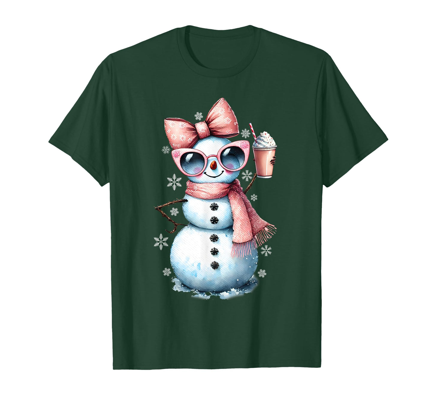 Xmas Snowman Drinking Hot Chocolate Bougie Women Christmas T-Shirt