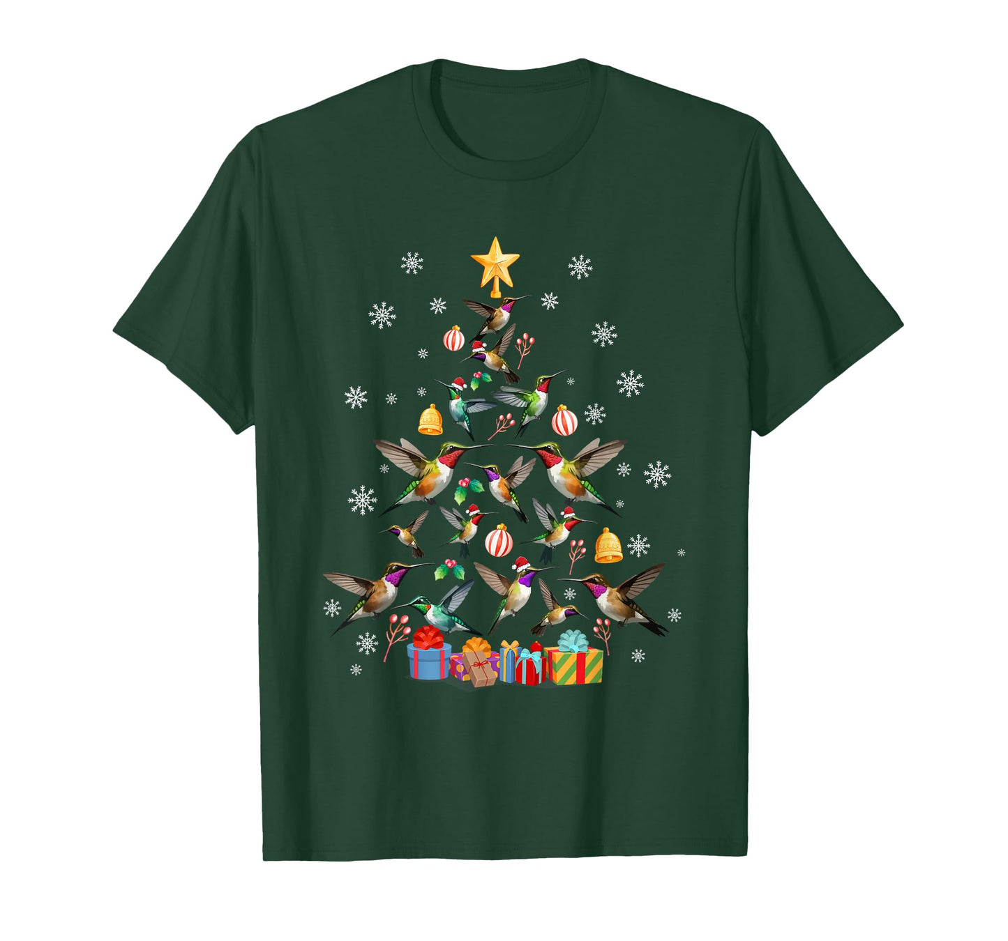 Funny Xmas Celebration Party Family Friends Unisex-Kids Teens Adults Hummingbird Christmas Tree Black T-Shirt