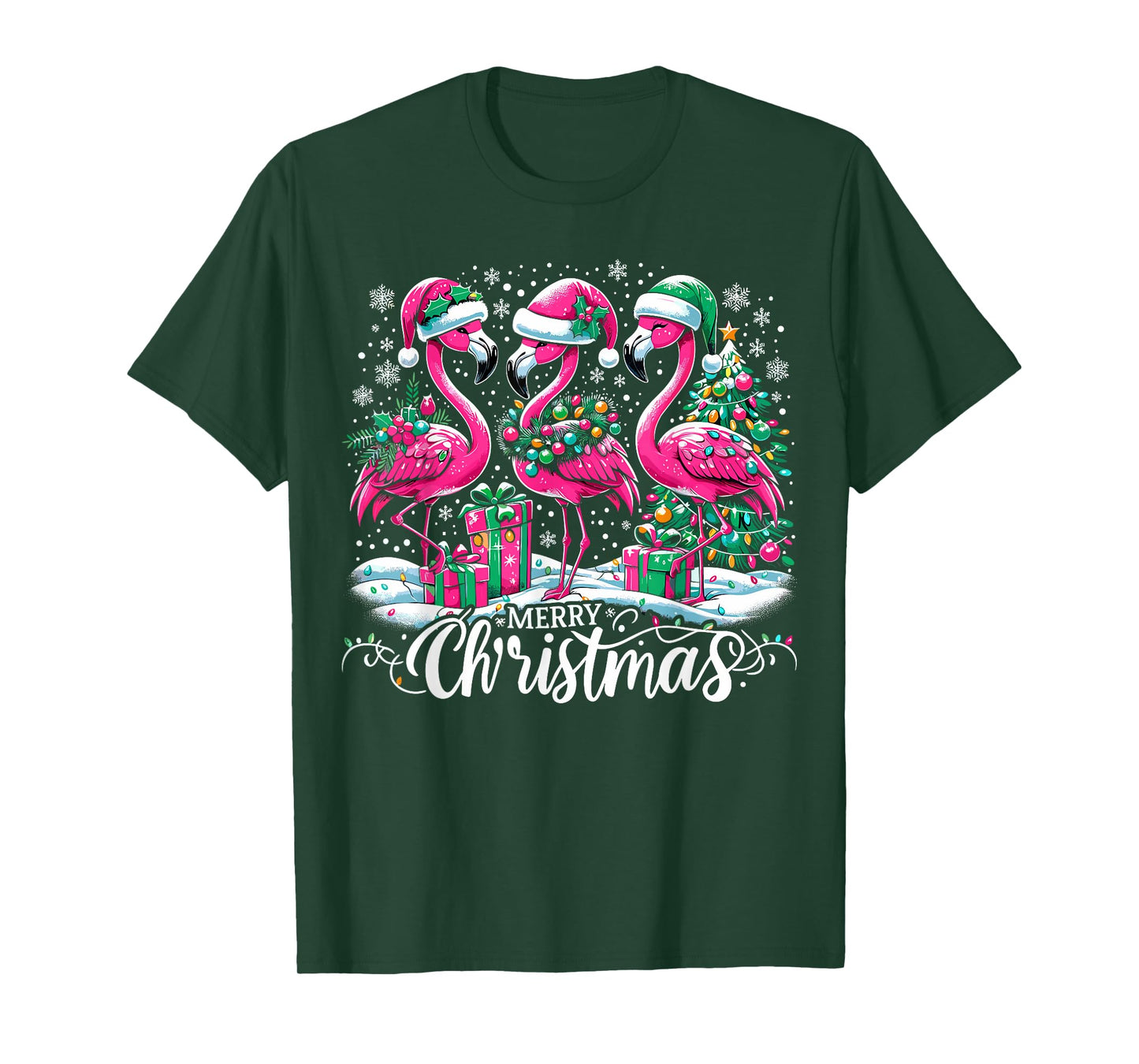 Merry Christmas Hat Santa Flamingo Light Christmas T-Shirt