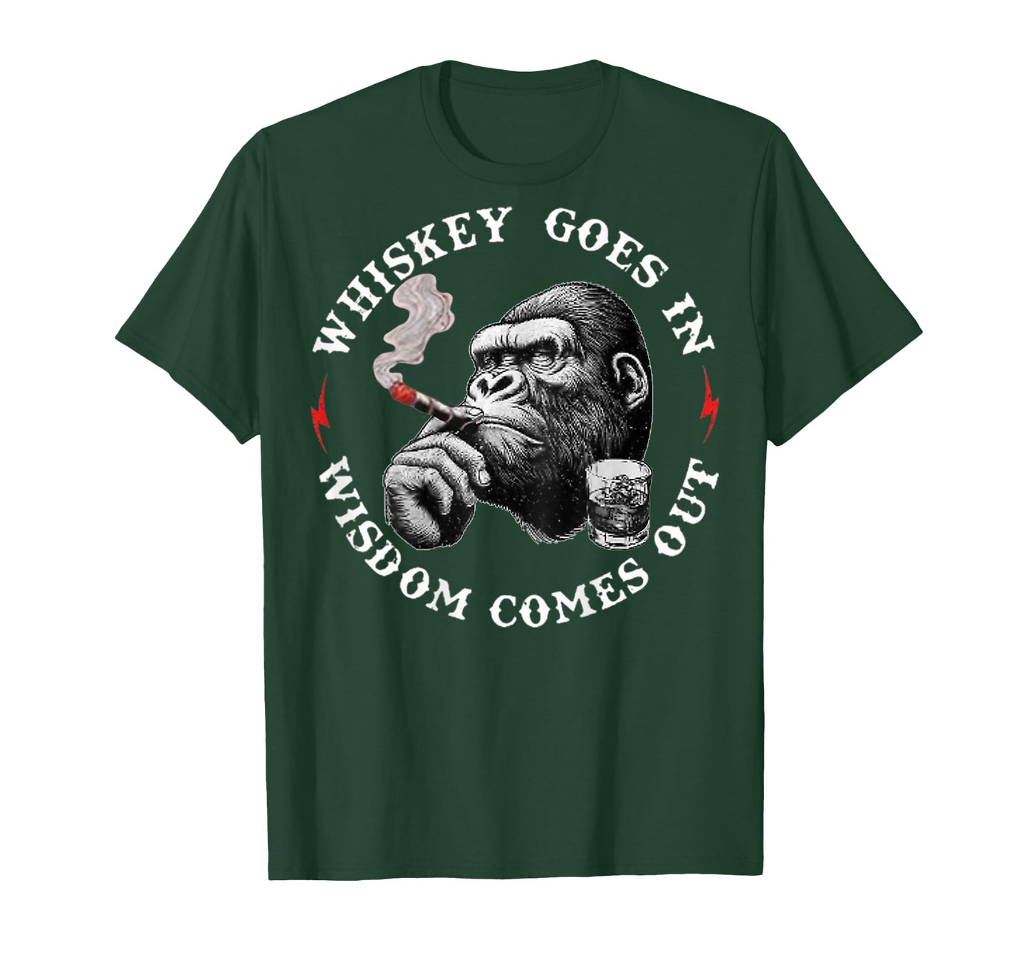 Whiskey Goes In Wisdom Comes Out Funny Monkey T-Shirt