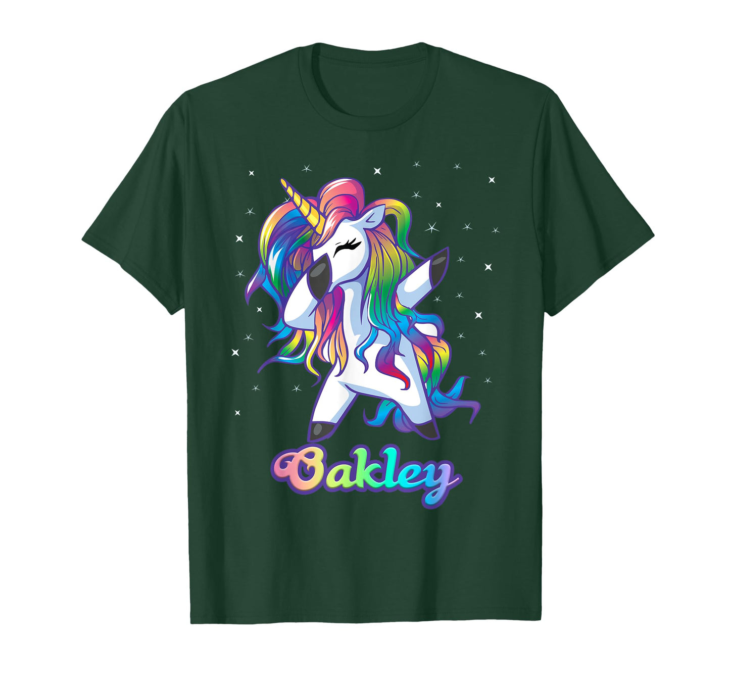 OAKLEY Name Personalized Custom Rainbow Unicorn Dabbing T-Shirt