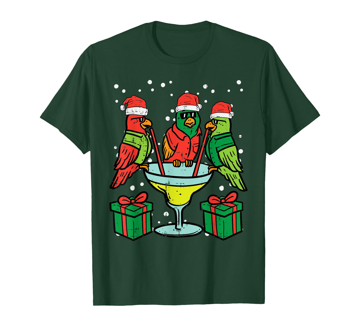 Christmas Parrots Santa Funny Xmas Bird Vacation Men Women T-Shirt