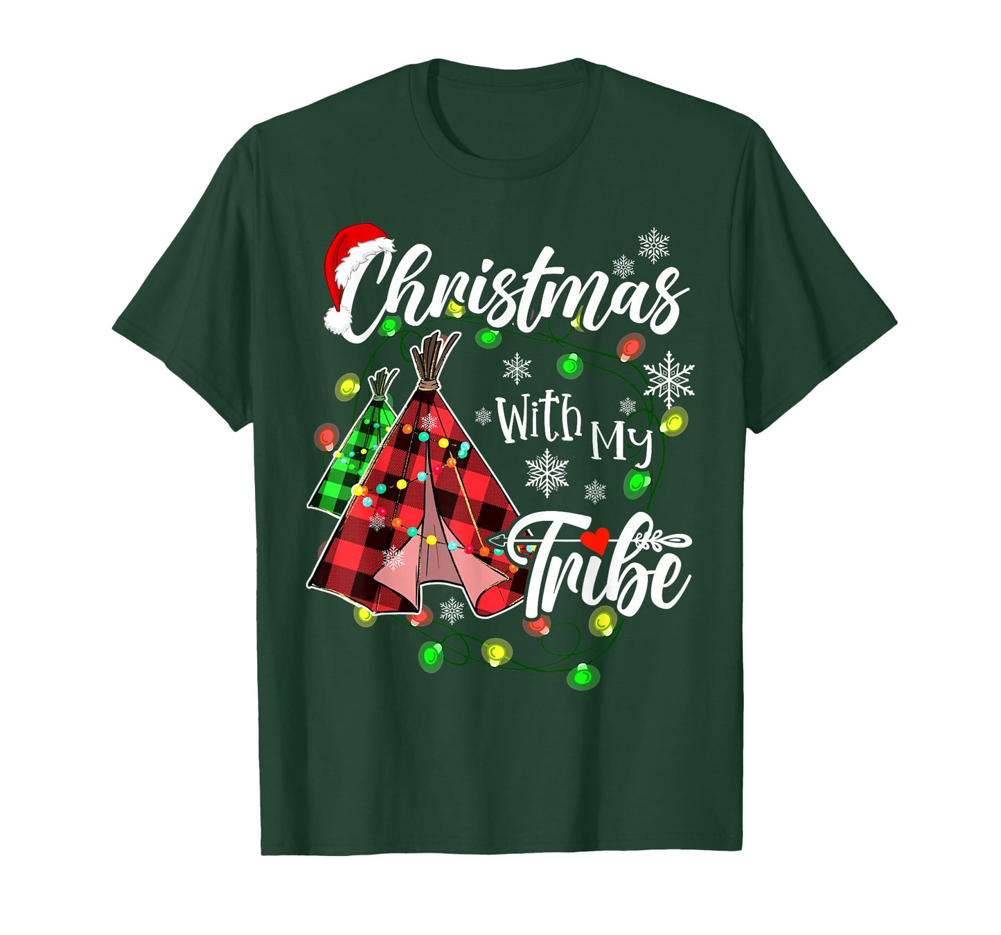 Christmas With My Tribe Family Plaid Pajamas Xmas Lights T-Shirt