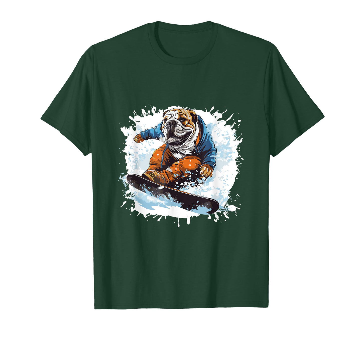 Bulldog Dog On Snowboard Animal Snowboarding T-Shirt for Men Women Girls Kids