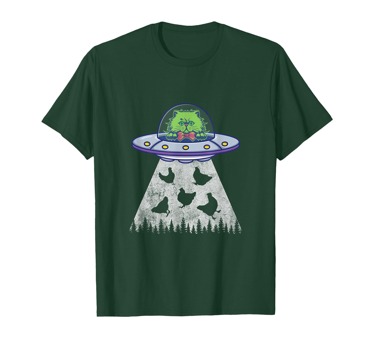 Cat Abduction Chicken Funny UFO Alien Lover Vintage Distress T-Shirt