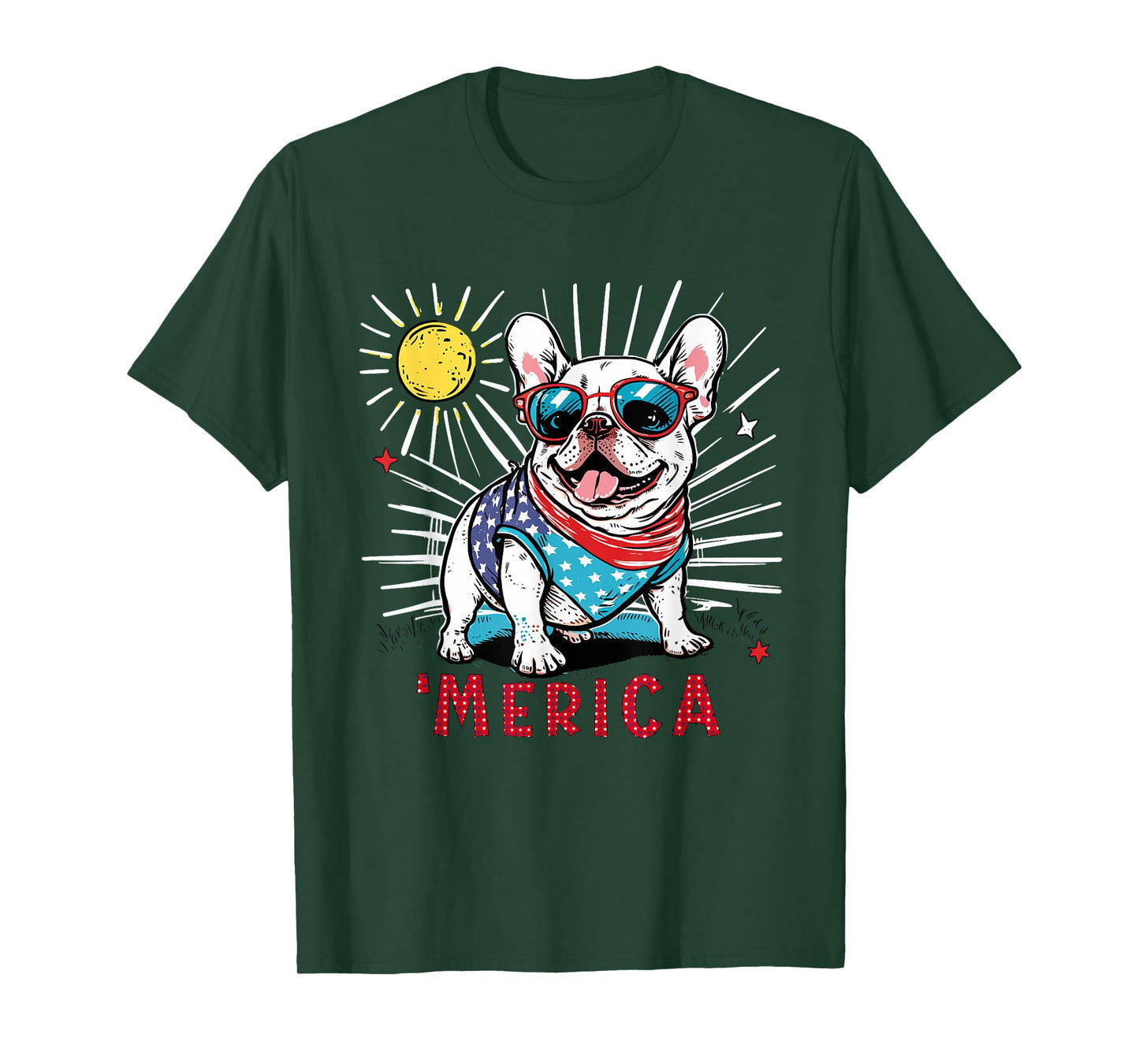 French Bulldog Frenchie Dog 4th of July Merica Sunglasses T-Shirt