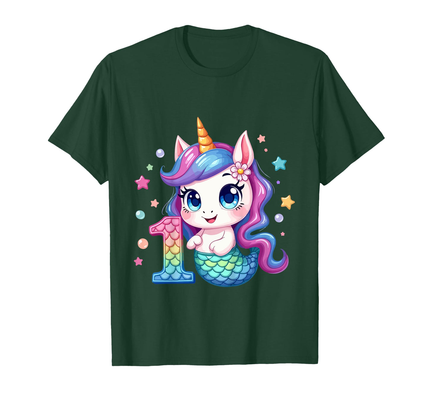 Kids Unicorn Mermaid 1st Birthday 1 Year Old Party Girls Outfit T-Shirt