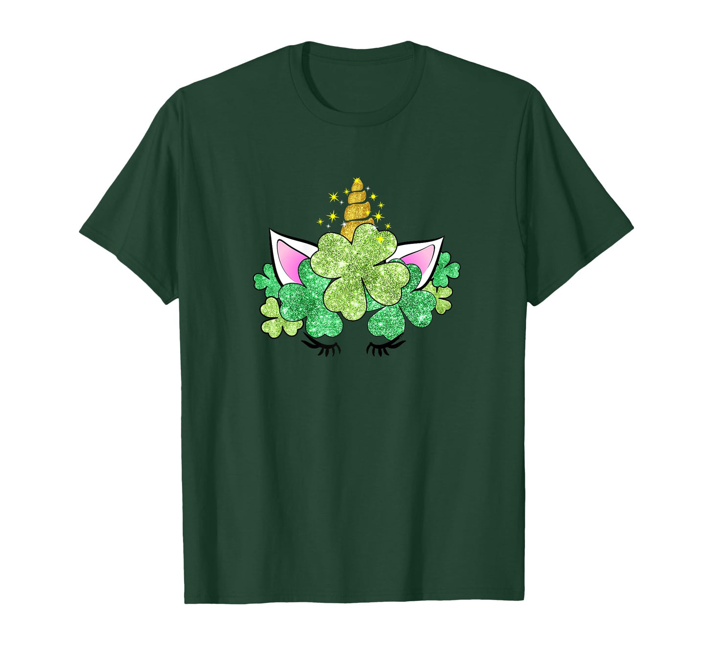 Green Shamrocks Irish Cute Unicorn Girls St Patrick's Day T-Shirt
