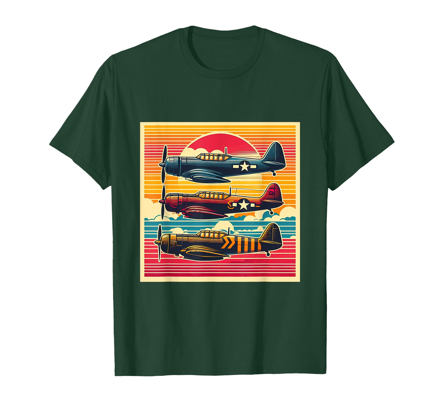 Vintage Airplanes WW2 Warbirds Sunset Retro Aviation T-Shirt