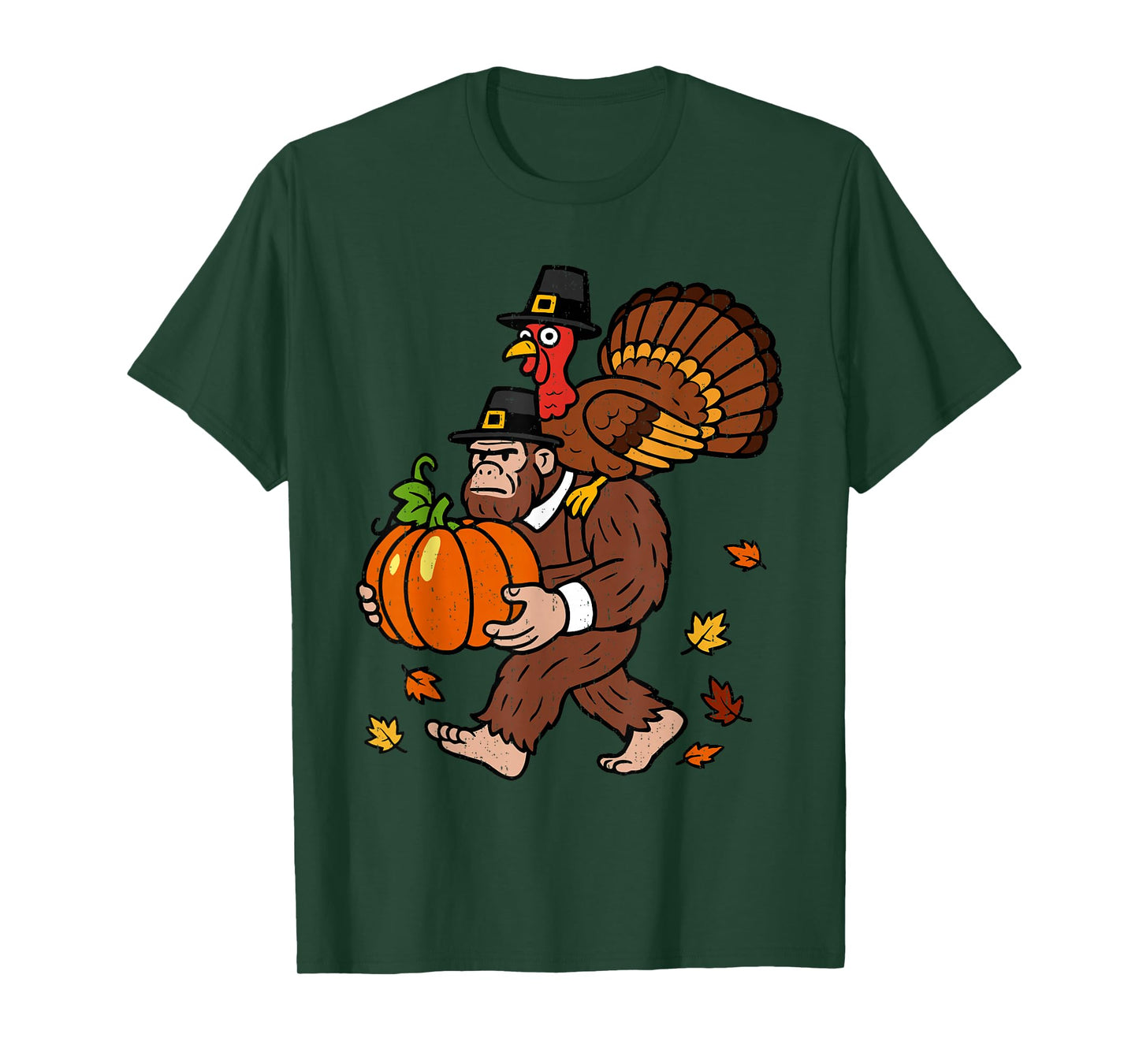 Bigfoot Pilgrim Turkey Pumpkin Thanksgiving Party Men Boys T-Shirt