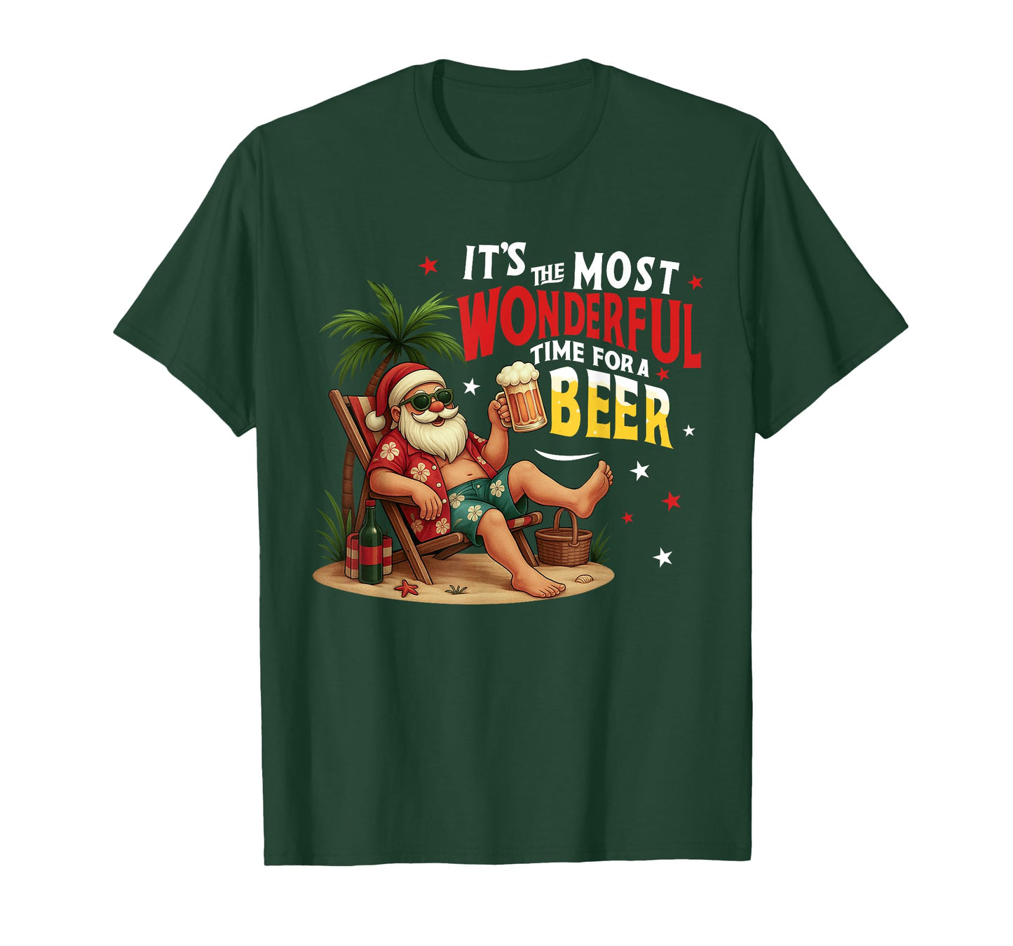 It's The Most Wonderful Time for a Beer Funny Santa Summer T-Shirt