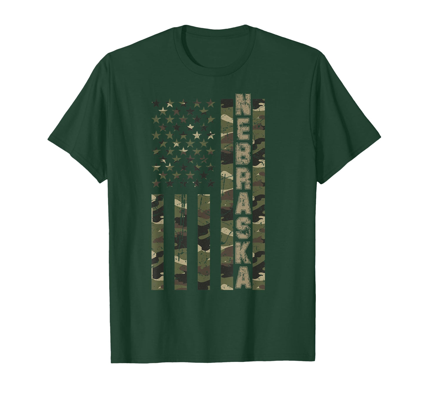 Nebraska United States Distressed Camo w US Flag T-Shirt