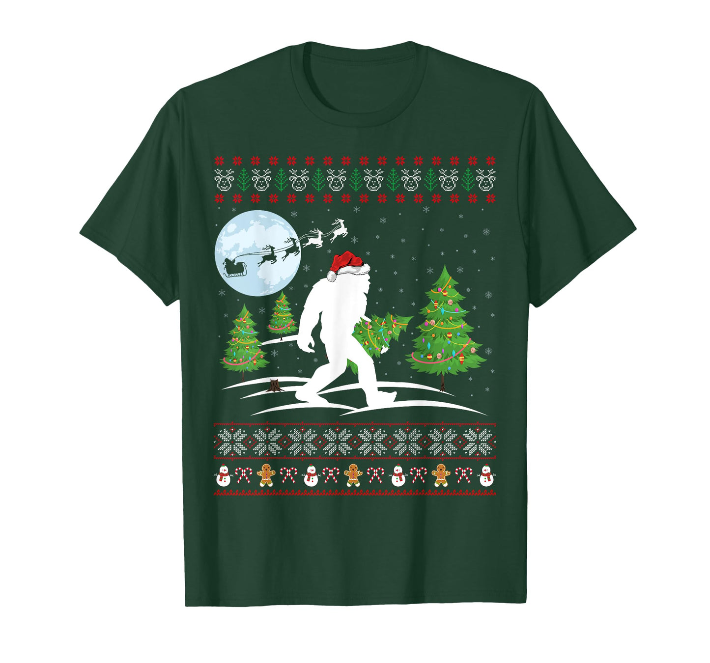 Funny Bigfoot Xmas Gift Santa Hat Ugly Bigfoot Christmas T-Shirt