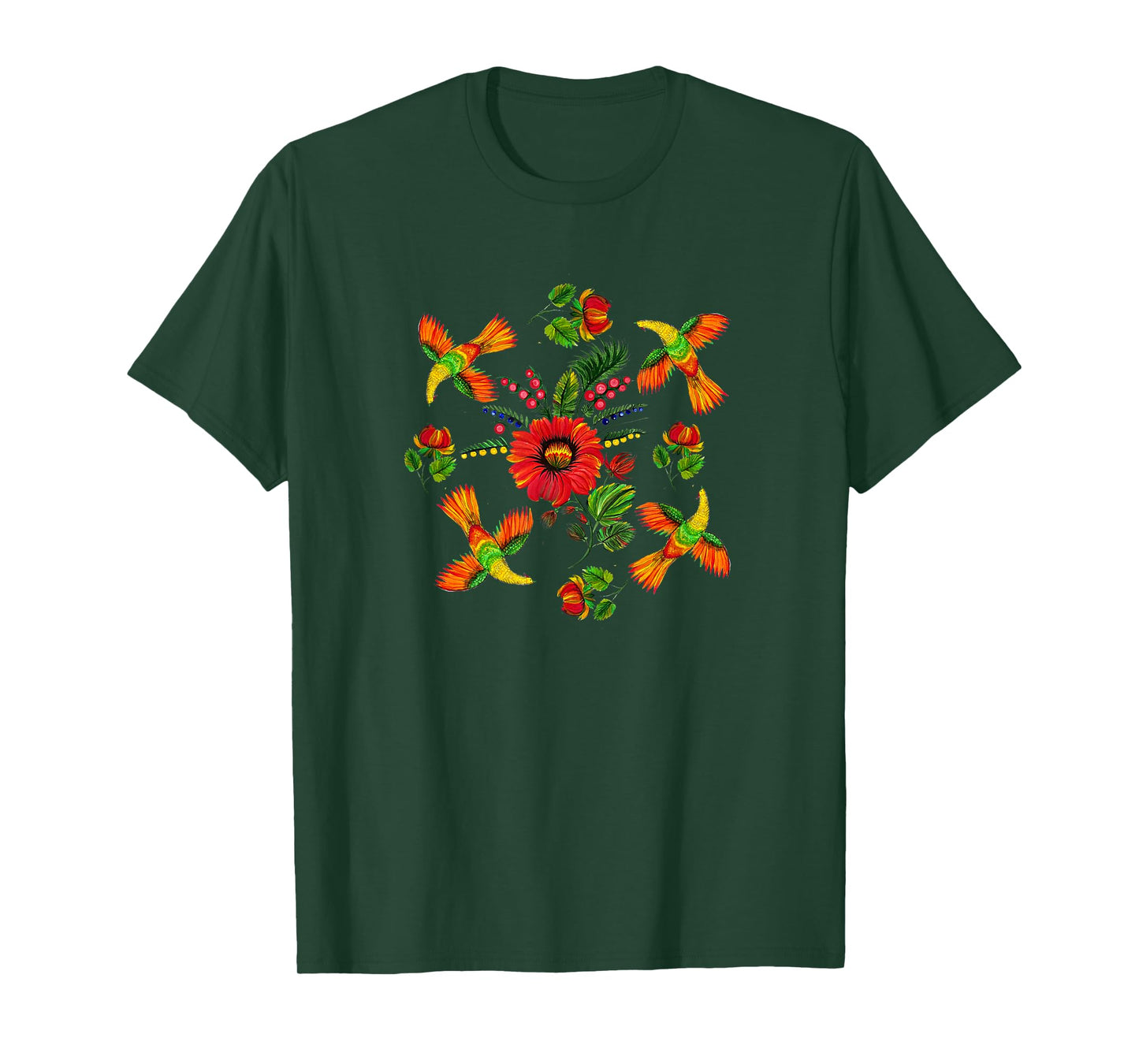 Slavic colorful birds, flowers Petrykivka painting ethnical T-Shirt