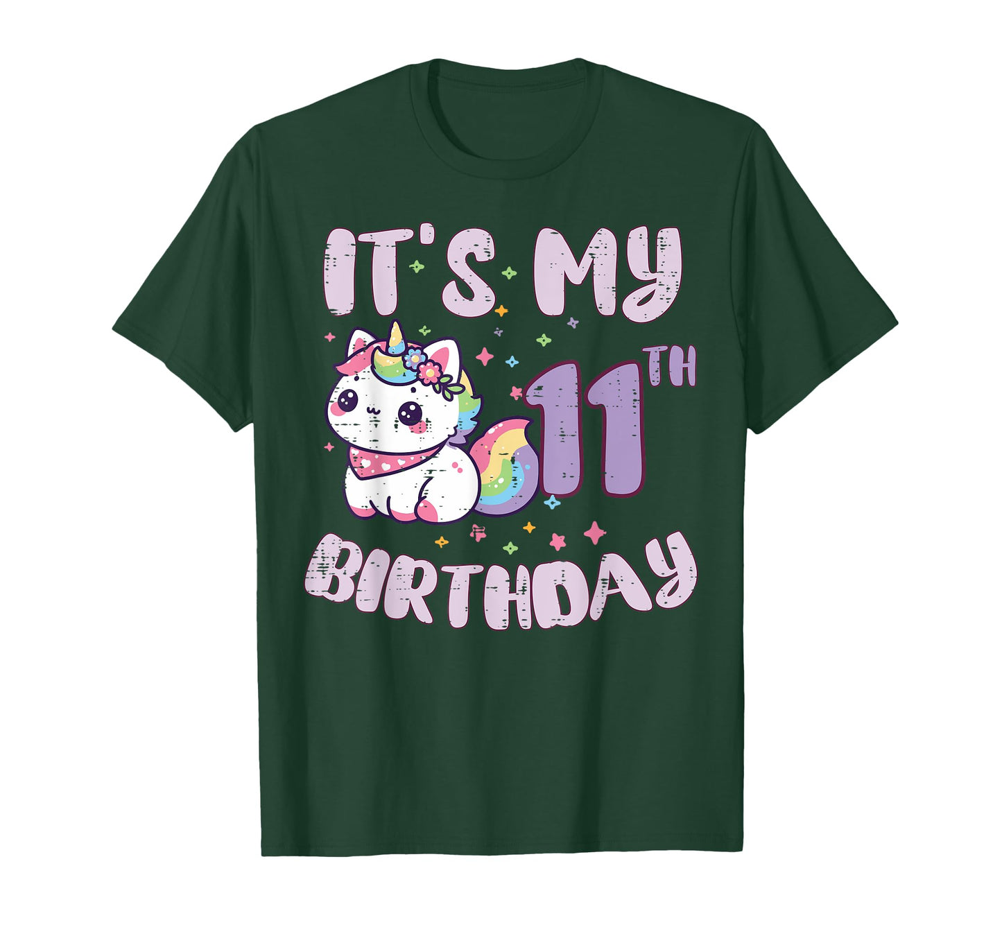 Its My 11th Birthday Unicorn Cat 11 Year Old Bday Girls Kids T-Shirt