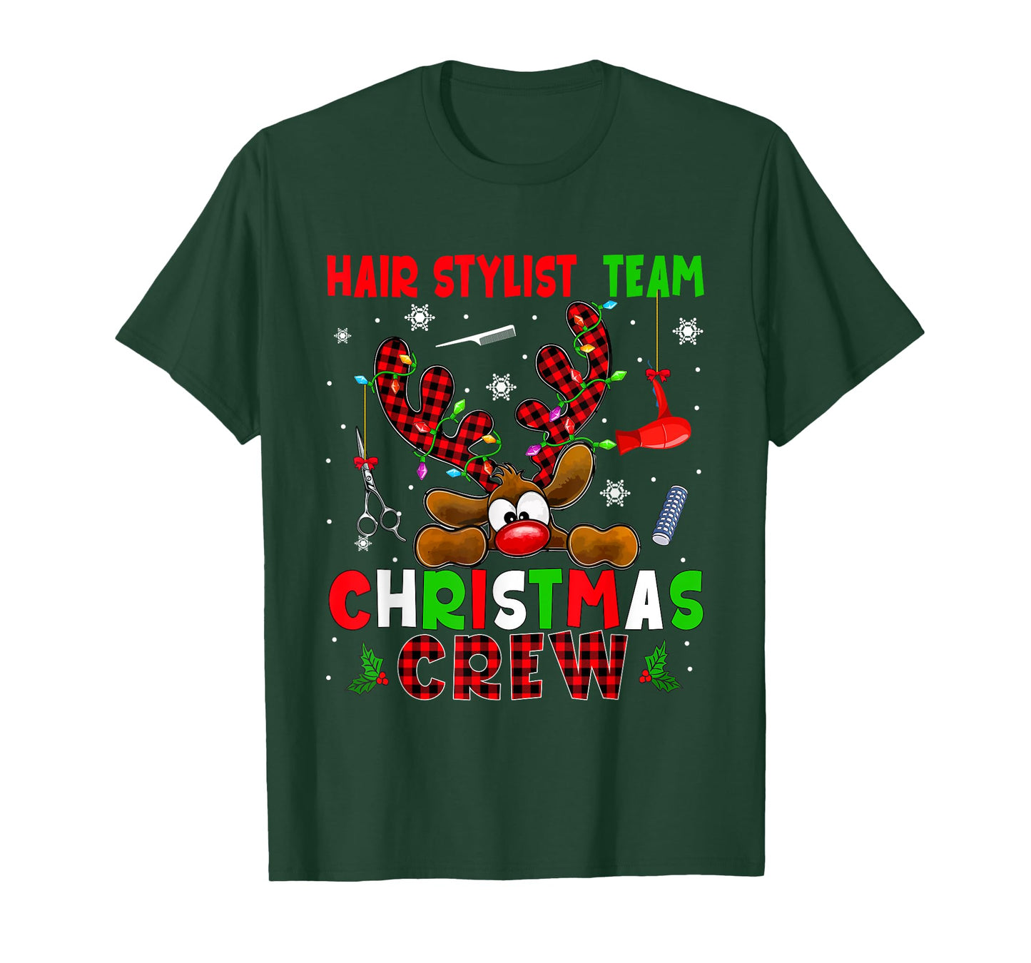 Hair Stylist Team Christmas Crew Proud Job Colorful Reindeer T-Shirt