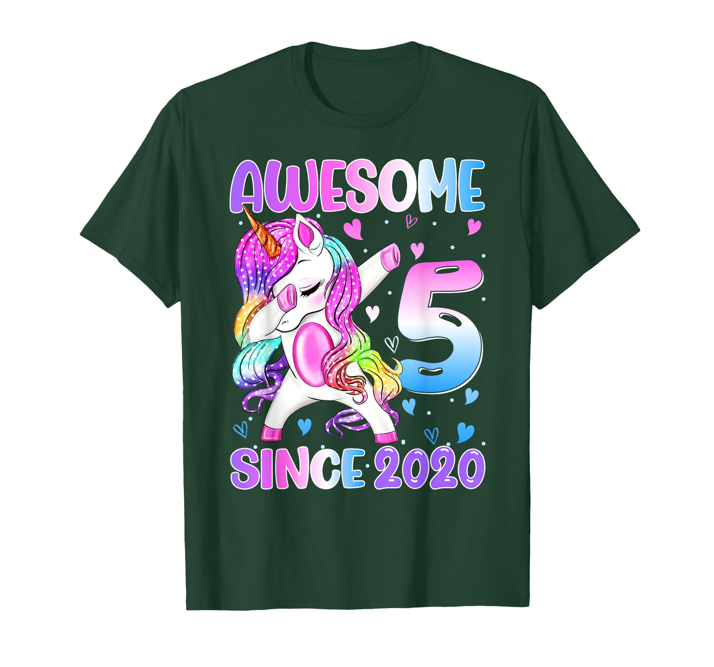 Awesome Since 2020 Dabbing Unicorn 5th Birthday Girls T-Shirt