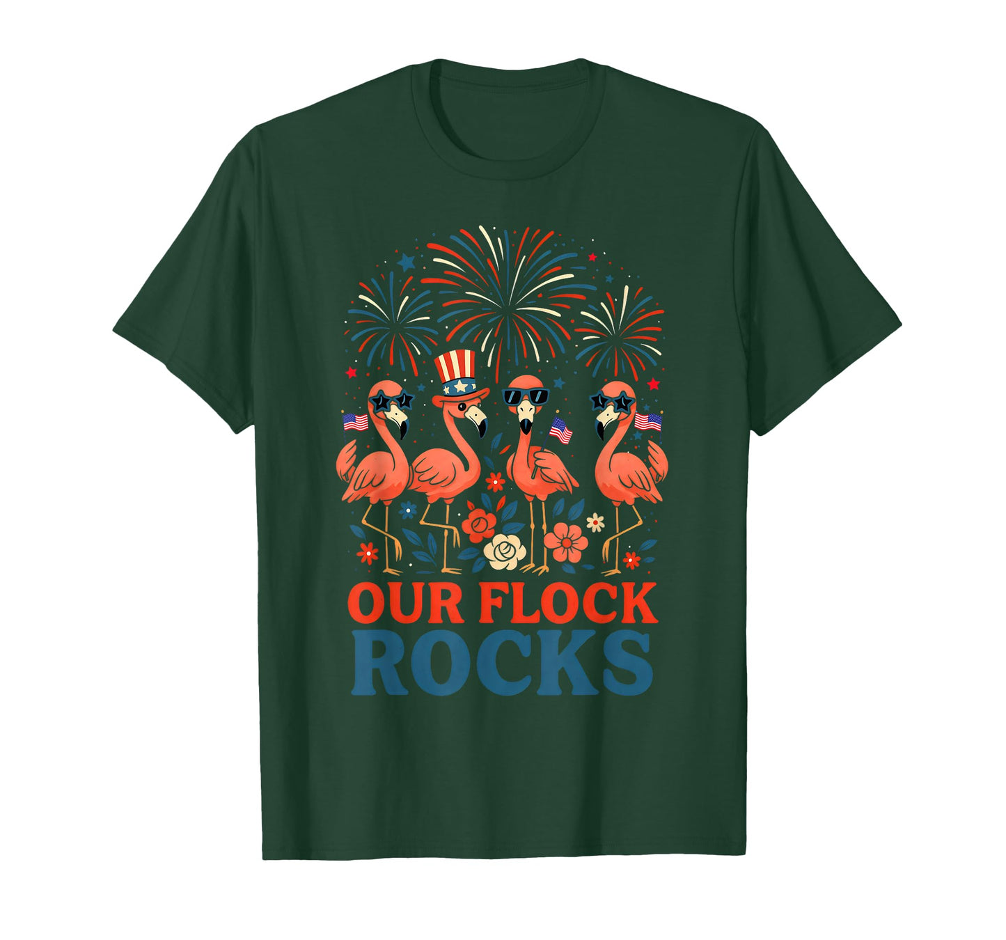 Our Flock Rocks Patriotic Flamingo for Men, Women and Kids T-Shirt