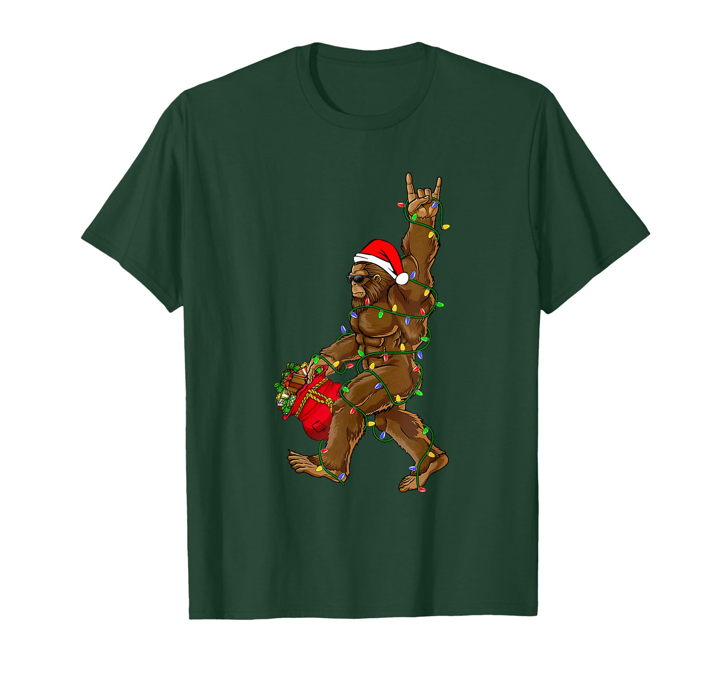 Santa Bigfoot Christmas Lights Funny Sasquatch Believe T-Shirt