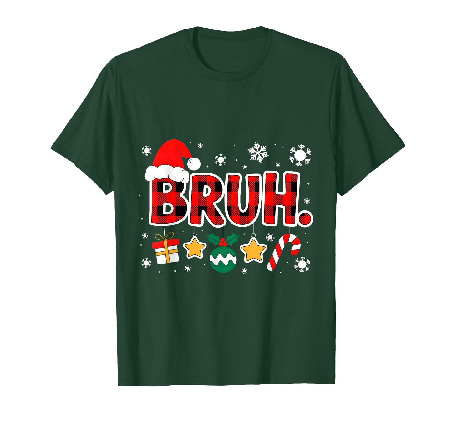 Bruh Funny Christmas Red Plaid Teens Boys Kids Xmas Pajamas T-Shirt