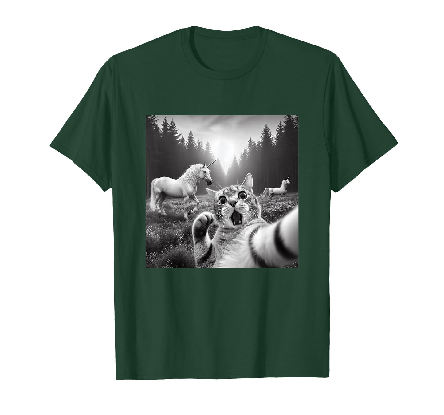 Funny Surprised And Scared Cat Selfie With Unicorns T-Shirt