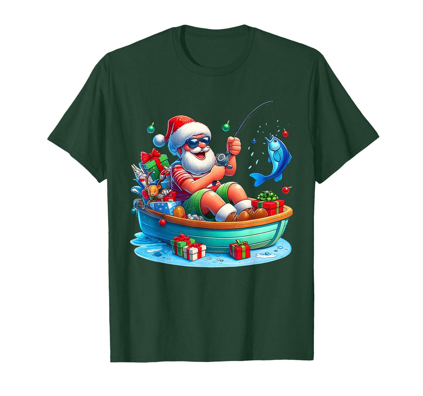 Funny Santa Claus Fishing Christmas In July Beach Boy Kids T-Shirt